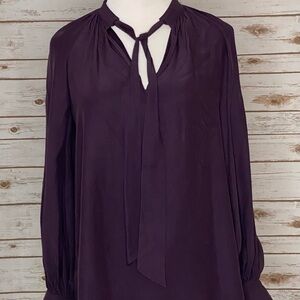 Elizabeth & James ‘Mimi’ purple 100% silk necktie peasant blouse Size XS